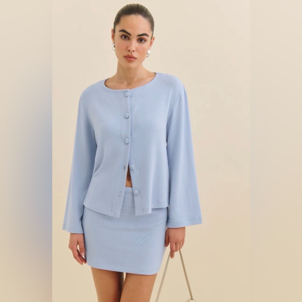 Reformation Powder Blue Button-Front Cardigan